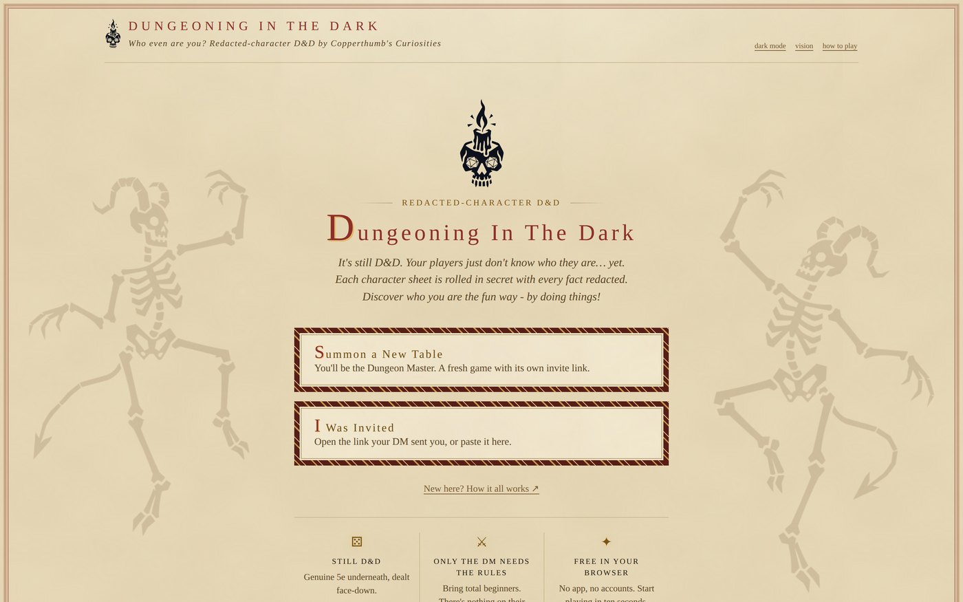 The landing page in parchment light mode