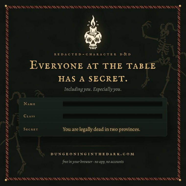 Social card: Everyone at the table has a secret, with the secret You are legally dead in two provinces revealed